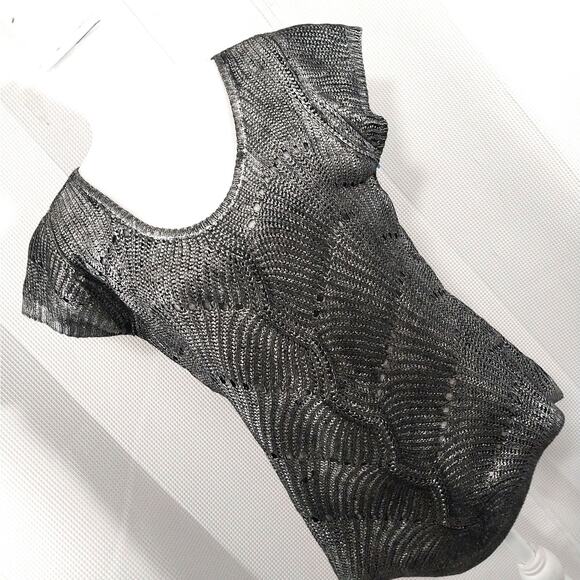 NWOT! WORTHINGTON! SILVER BRUSH PAINTED SHORT SLEEVE BLACK SWEATER/TOP! SZ L - Picture 8 of 8